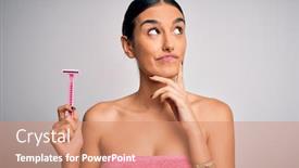  Presentation with razor - Presentation theme featuring young-beautiful-brunette-woman-wearing background and a coral colored foreground