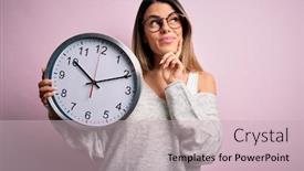  Presentation with clock countdown - Cool new presentation design with young-beautiful-brunette-woman-wearing backdrop and a soft green colored foreground