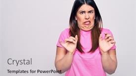 Presentation with pink white - Colorful presentation theme enhanced with young-beautiful-brunette-woman-wearing backdrop and a light gray colored foreground