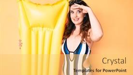  Presentation with matress - Presentation consisting of young-beautiful-brunette-woman-wearing background and a yellow colored foreground