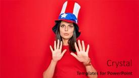  Presentation with independence day - Presentation consisting of young-beautiful-brunette-woman-wearing background and a red colored foreground