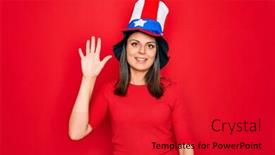  Presentation with independence - PPT theme with young-beautiful-brunette-woman-wearing background and a red colored foreground