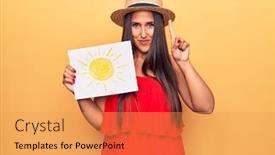  Presentation with summer sun - Slides consisting of young-beautiful-brunette-woman-wearing background and a yellow colored foreground