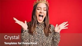  Presentation with golden woman - Slide deck with young-beautiful-brunette-woman-wearing background and a violet colored foreground