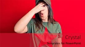  Presentation with red star - PPT theme featuring young-beautiful-brunette-woman-wearing background and a red colored foreground