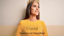  Presentation with queen - Presentation design enhanced with young-beautiful-brunette-woman-wearing background and a yellow colored foreground