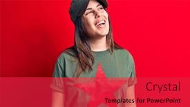  Presentation with red star - Presentation theme having young-beautiful-brunette-woman-wearing background and a red colored foreground