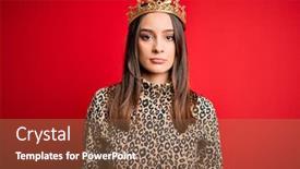  Presentation with golden woman - Presentation having young-beautiful-brunette-woman-wearing background and a coral colored foreground