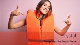  Presentation with fingers - Cool new presentation with young-beautiful-brunette-woman-wearing backdrop and a red colored foreground