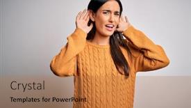  Presentation with protected hearing ear plugs - Beautiful theme featuring young-beautiful-brunette-woman-wearing backdrop and a coral colored foreground