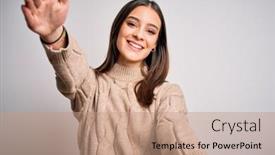  Presentation with hug - Beautiful presentation theme featuring young-beautiful-brunette-woman-wearing backdrop and a coral colored foreground