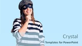  Presentation with face mask - Amazing PPT theme having young-beautiful-brunette-woman-wearing backdrop and a cool aqua colored foreground