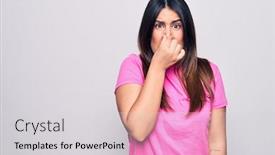  Presentation with bad breath - Theme having young-beautiful-brunette-woman-wearing background and a light gray colored foreground