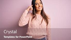  Presentation with great idea - Beautiful presentation design featuring young-beautiful-brunette-woman-wearing backdrop and a violet colored foreground