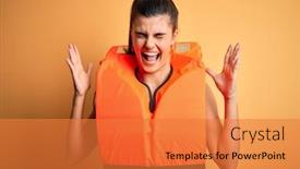  Presentation with safe - Cool new slide deck with young-beautiful-brunette-woman-wearing backdrop and a gold colored foreground