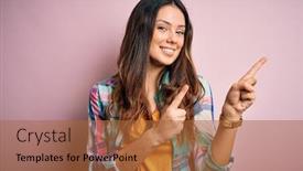  Presentation with colorful hands - Presentation theme consisting of young-beautiful-brunette-woman-wearing background and a red colored foreground