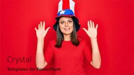  Presentation with independence day - PPT theme featuring young-beautiful-brunette-woman-wearing background and a crimson colored foreground