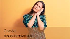  Presentation with floral - Presentation theme having young-beautiful-brunette-woman-wearing background and a gold colored foreground