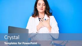  Presentation with blue ribbon - Colorful slide deck enhanced with young-beautiful-brunette-woman-wearing backdrop and a teal colored foreground