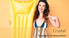  Presentation with matress - Cool new PPT theme with young-beautiful-brunette-woman-wearing backdrop and a yellow colored foreground