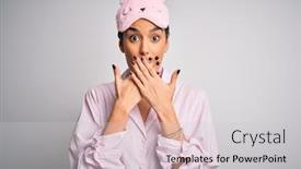  Presentation with pajama - Colorful theme enhanced with young-beautiful-brunette-woman-wearing backdrop and a light gray colored foreground