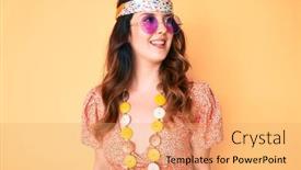  Presentation with bohemian - Colorful PPT theme enhanced with young-beautiful-brunette-woman-wearing backdrop and a coral colored foreground