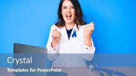  Presentation with blue ribbon - Beautiful slides featuring young-beautiful-brunette-woman-wearing backdrop and a teal colored foreground