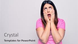  Presentation with sadness - Beautiful presentation theme featuring young-beautiful-brunette-woman-wearing backdrop and a light gray colored foreground