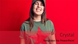  Presentation with red star - Audience pleasing slide deck consisting of young-beautiful-brunette-woman-wearing backdrop and a red colored foreground