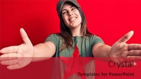  Presentation with star red - PPT theme featuring young-beautiful-brunette-woman-wearing background and a crimson colored foreground