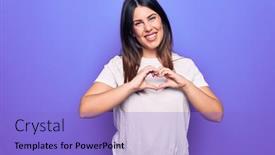  Presentation with purple heart - Slide set consisting of young-beautiful-brunette-woman-wearing background and a  colored foreground