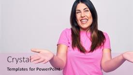  Presentation with greetings - Cool new theme with young-beautiful-brunette-woman-wearing backdrop and a lemonade colored foreground