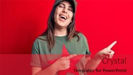 Presentation with red star - Beautiful PPT layouts featuring young-beautiful-brunette-woman-wearing backdrop and a red colored foreground