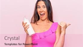  Presentation with sunscreen - Presentation consisting of young-beautiful-brunette-woman-wearing background and a coral colored foreground