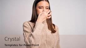  Presentation with bad breath - Beautiful PPT layouts featuring young-beautiful-brunette-woman-wearing backdrop and a coral colored foreground