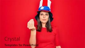  Presentation with independence day - Beautiful slide deck featuring young-beautiful-brunette-woman-wearing backdrop and a red colored foreground