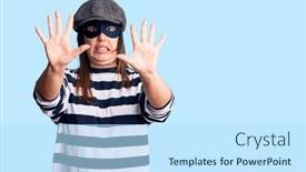  Presentation with panic - Colorful presentation theme enhanced with young-beautiful-brunette-woman-wearing backdrop and a sky blue colored foreground