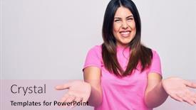  Presentation with pink white - Slide set with young-beautiful-brunette-woman-wearing background and a coral colored foreground