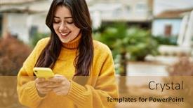  Presentation with outdoors - PPT theme with young-beautiful-brunette-woman-wearing background and a  colored foreground