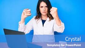 Presentation with denture - Cool new slides with young-beautiful-brunette-woman-working backdrop and a teal colored foreground