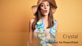  Presentation with hawaiian flowers - Theme having young-beautiful-brunette-woman background and a gold colored foreground