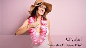  Presentation with hawaiian flowers - Audience pleasing theme consisting of young-beautiful-brunette-woman backdrop and a lemonade colored foreground
