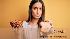  Presentation with german - Slide deck with young-beautiful-brunette-woman background and a coral colored foreground