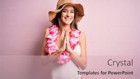  Presentation with hawaiian flowers - PPT theme with young-beautiful-brunette-woman background and a lemonade colored foreground