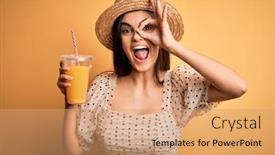  Presentation with orange juice - Audience pleasing PPT theme consisting of young-beautiful-brunette-woman backdrop and a coral colored foreground
