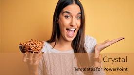  Presentation with holding hands - Audience pleasing slide set consisting of young-beautiful-brunette-woman backdrop and a coral colored foreground