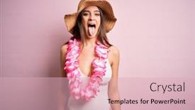  Presentation with hawaiian flowers - PPT layouts featuring young-beautiful-brunette-woman background and a lemonade colored foreground