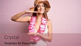  Presentation with hawaiian flowers - Audience pleasing theme consisting of young-beautiful-brunette-woman backdrop and a coral colored foreground