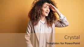  Presentation with far away - PPT theme featuring young-beautiful-brunette-woman background and a coral colored foreground