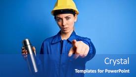  Presentation with water safety - Audience pleasing presentation theme consisting of young-beautiful-brunette-worker-woman backdrop and a  colored foreground
